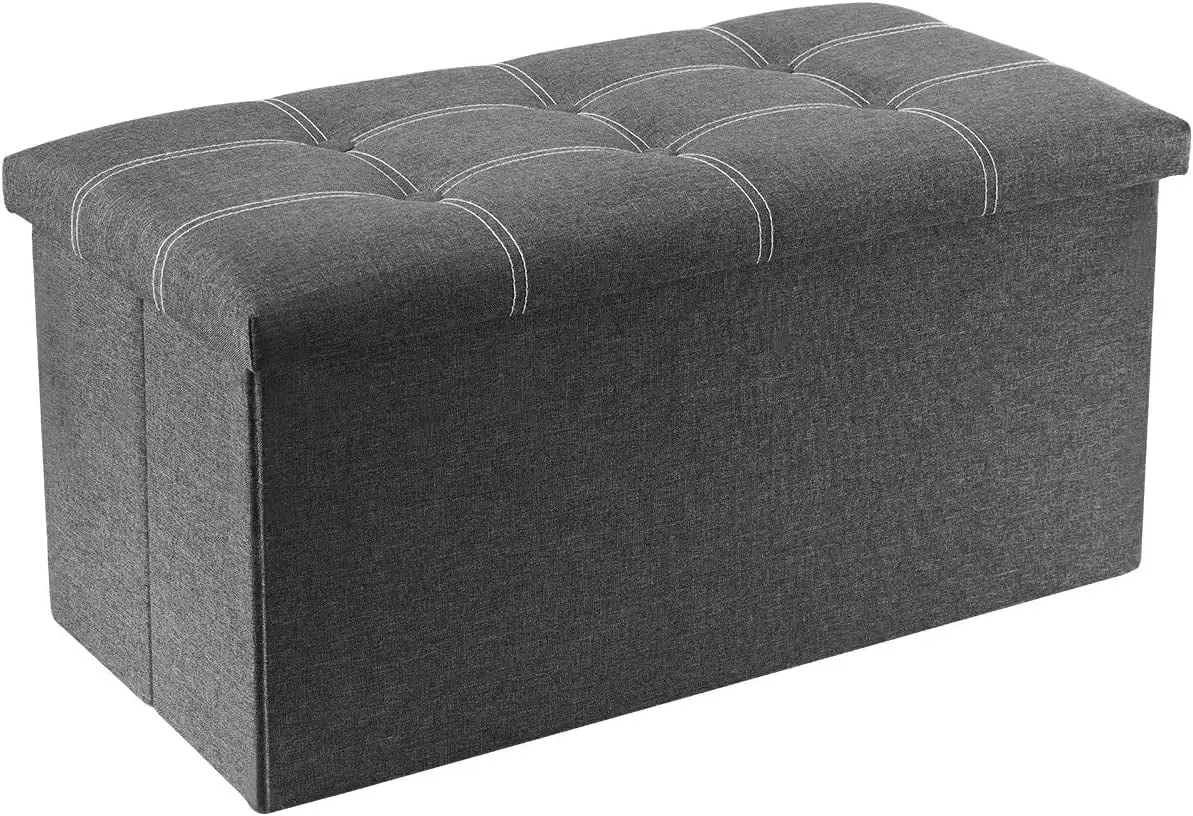 

30 inches Foldable Storage Boxes Footrest Step Stool, Storage Ottoman Cube, Padded Seat for Dorm Living Room, Support 35