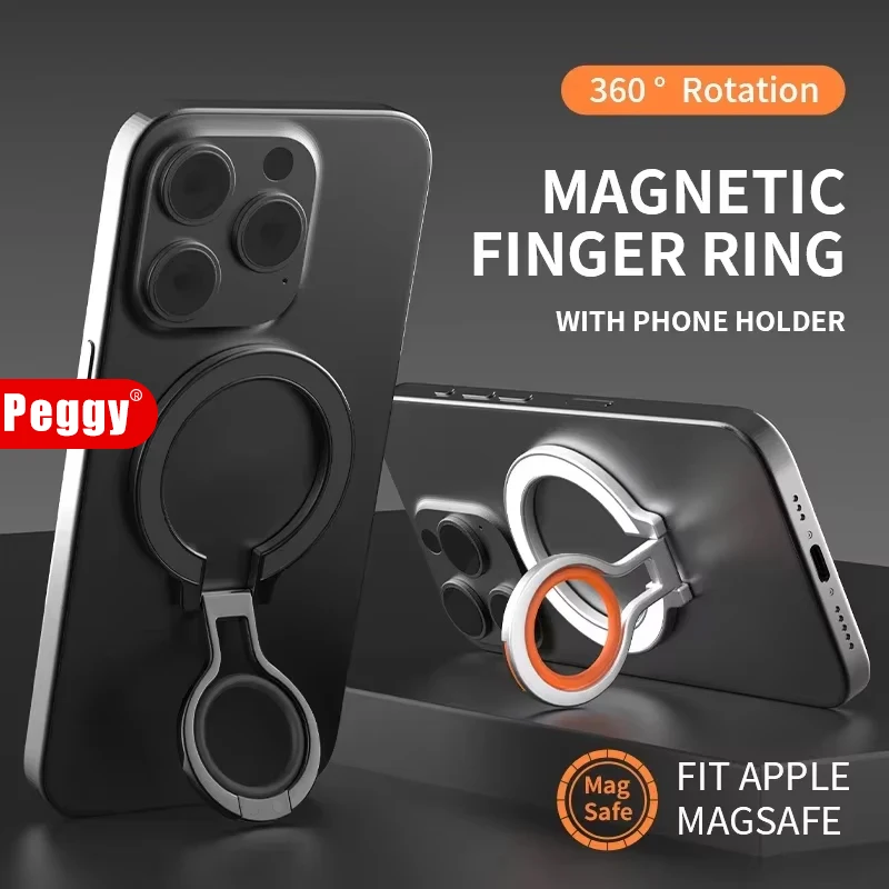 Magsafe Magnetic Phone Finger Ring Holder Rechargeable Adsorbed on Sheet 360° Rotating Foldable for iPhone 16 Universal