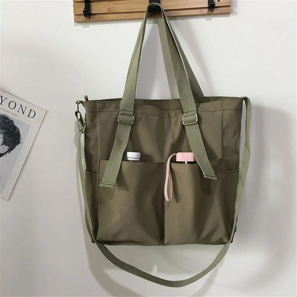 

Harajuku Handbag Large Capacity Waterproof Canvas Girl Shoulder Crossbody Bags Hand Bucket Basket For Women Casual Tote Purses