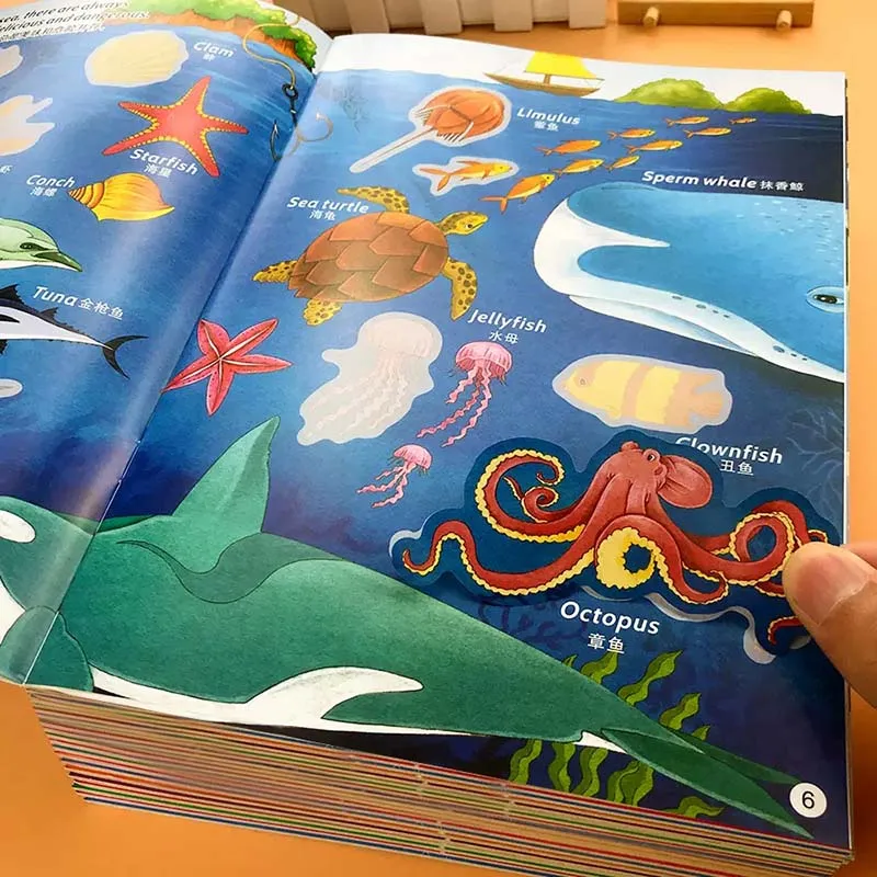 6pcs Chinese And English Bilingual Sticker Game Picture Book Early Education Enlightenment Intellectual Training Age 2-6 Years - купить по