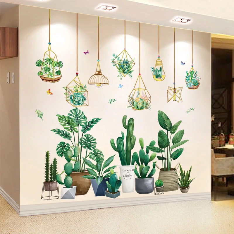 

[shijuekongjian] Green Plant Wall Stickers Decor DIY Potted Culture Mural Decals for Living Room Bedroom Kitchen Home Decoration