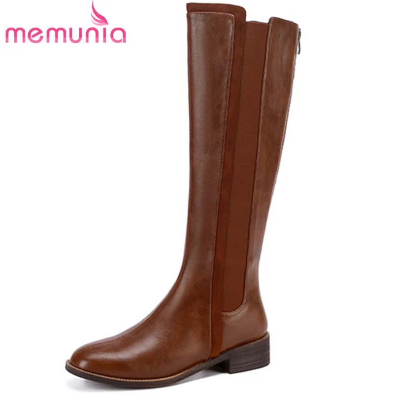 

MEMUNIA 2022 New Arrive Zipper Square Med Heels Shoes Genuine Leather Knee High Boots Woman Modern Ladies Winter Boots