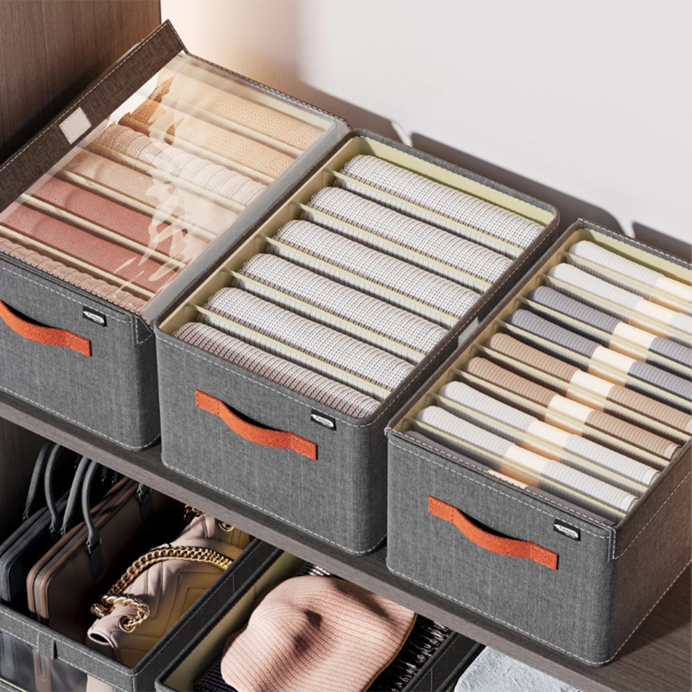 

Folded Pants Storage Box With Cover T-Shirt Organizer Closet Drawer Divider Boxes Bra Organizers Storage For Clothes 6/7/9 Grids