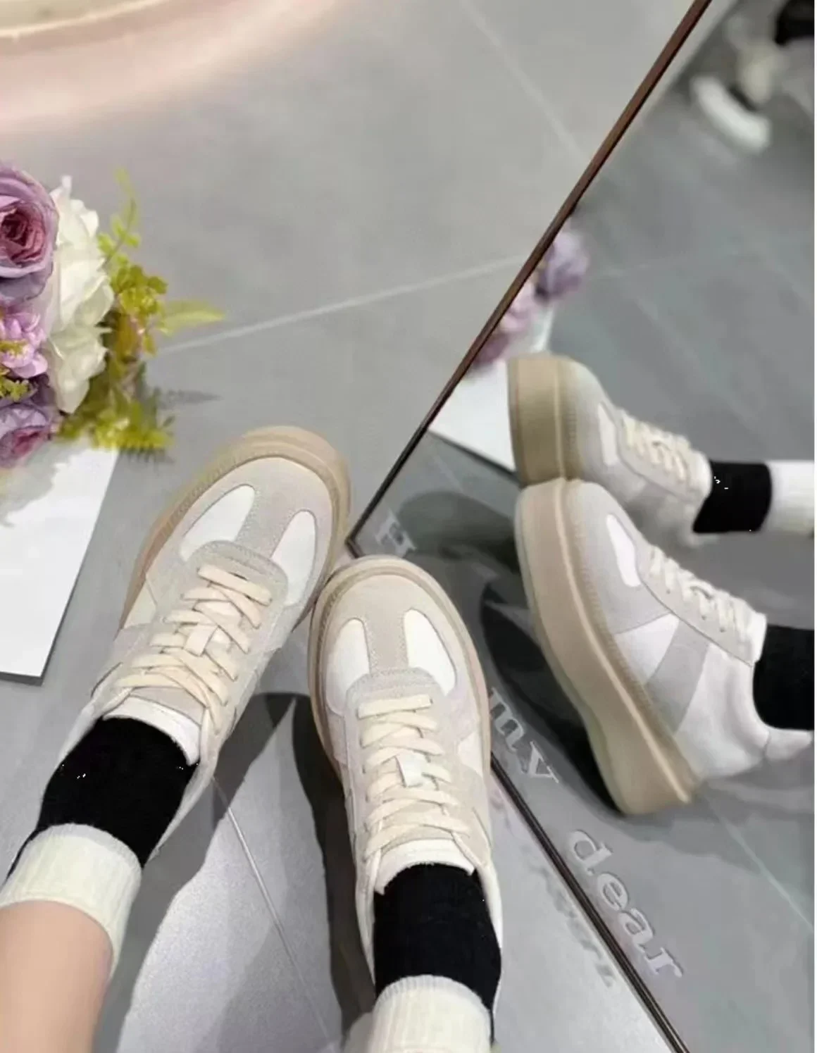 Designer Brand Shoes Thick soled Small Tall Women's Casual Retro Genuine Leather Color blocked De Xun