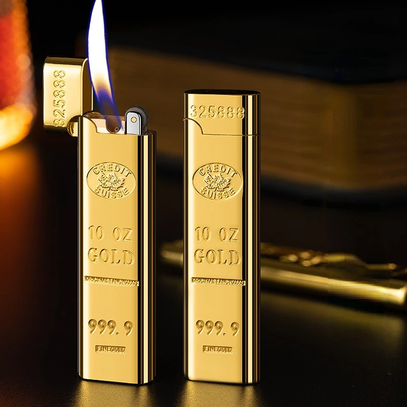 New Long Grinding Wheel Gold Bar Gas Lighters Smoking Set Gift, Personalized High Quality Lighter, Not to Be Missed