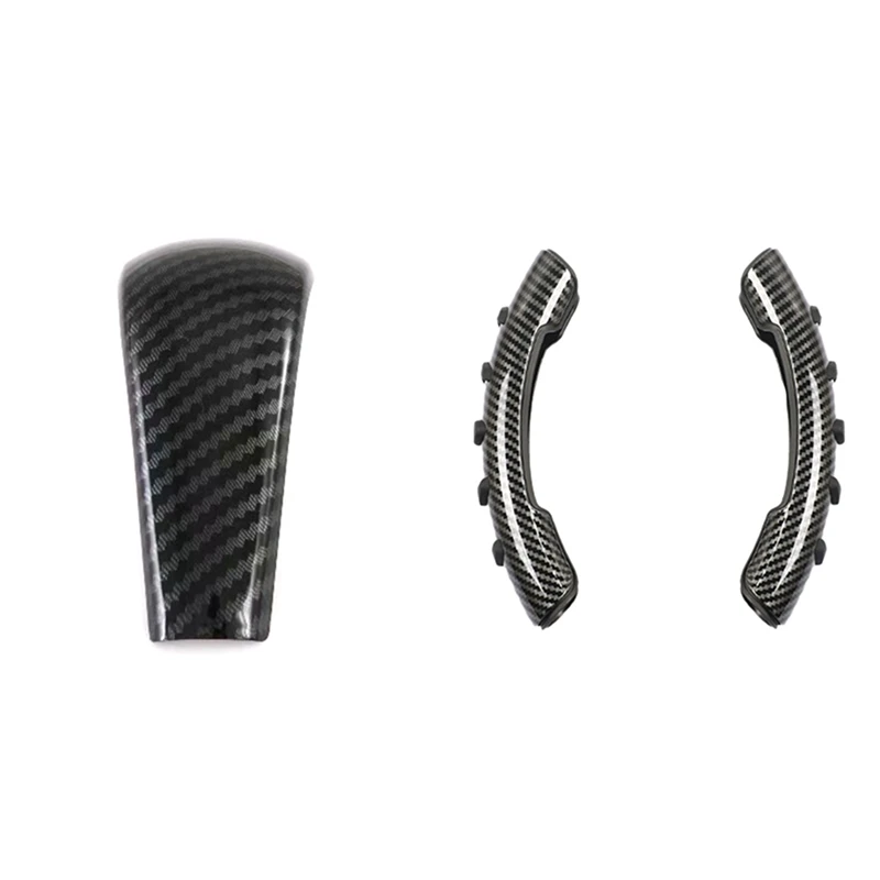 

1 Pcs Car Gear Shift Shifter Knob Cover & 1 Pair Carbon Fiber Pattern Steering Wheel Non-Slip Cover