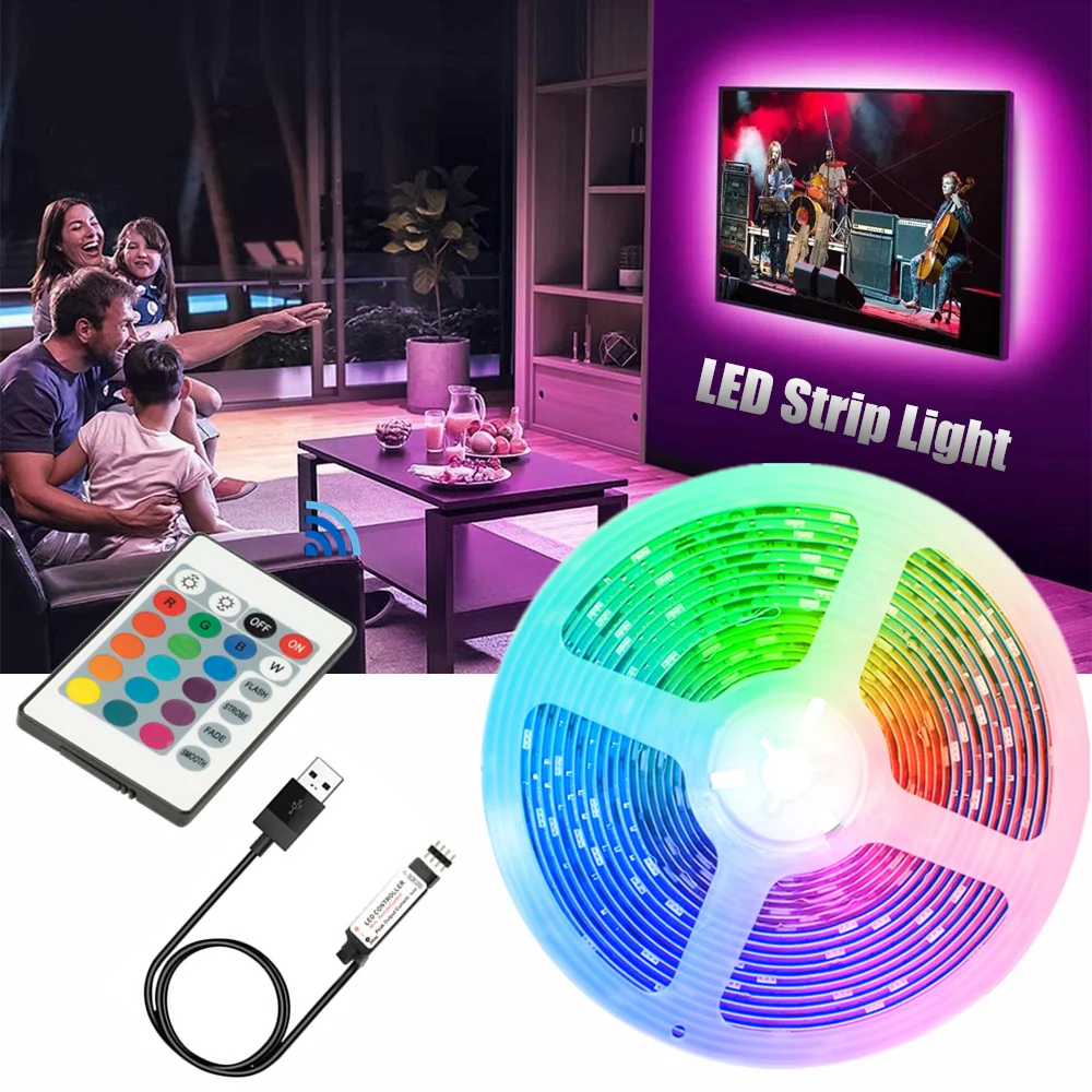Tira de luces LED MINI controlador de música, iluminación de fondo RGB 5050 colorida, USB, 20 teclas, 24 teclas, para fiesta en casa, Bar, baile, TV