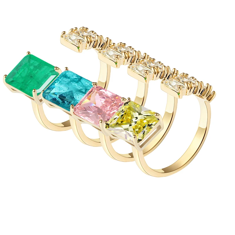 

Emerald Light Pink Diamond Women's Wedding Ring Square Open Sapphire Luxury Delicate Gold Plated Pendant Jewelry