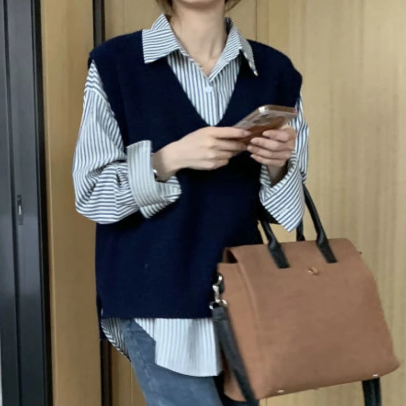 Комплекты из 2 предметов женские полосатые мешковатые рубашки в стиле Харадзюку