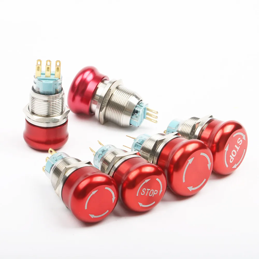 

19mm 22mm 1NO1NC Metal Waterproof aluminum Push Button Switch Mushroom Emergency STOP Latching Press Button