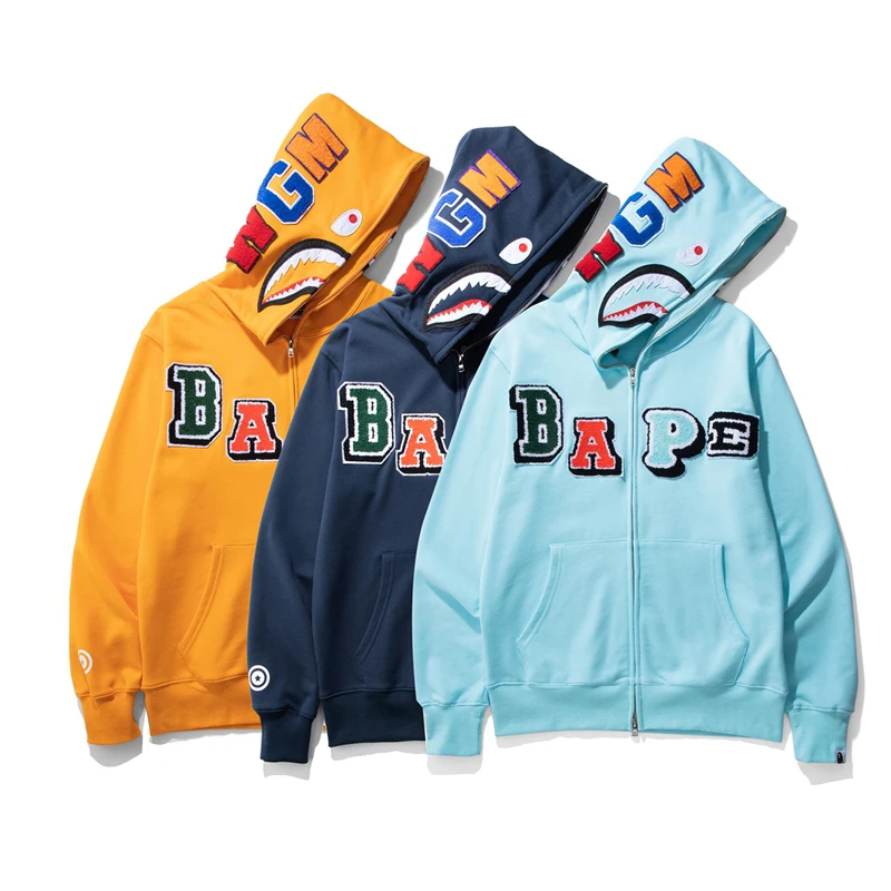 

Fashion New Men's Women's Shark Embroidered Letters Hip-hop Streetwear Pure Cotton Hoodie High Quality