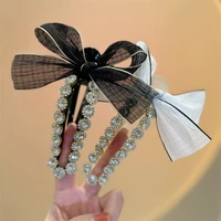 lady black white bowknot hair clips for women crystal rhinestone hairpins big barrettes elegant fashion hair accessories