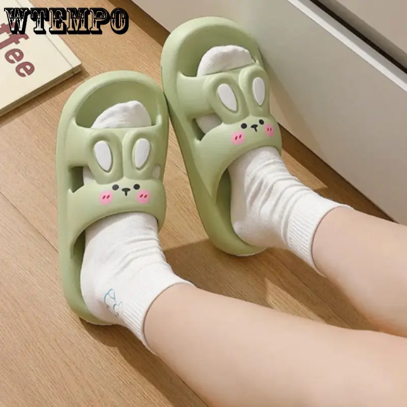 WTEMPO Cute Cartoon Rabbit Slippers Summer Soft Home Slides Adult Girl Lady Silent Indoor Floor Outdoors Fun Sandals Wholesale
