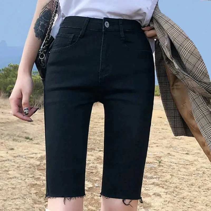 

Шорты женские джинсовые с завышенной талией, уличная одежда, прямые облегающие модные пикантные короткие из денима в Корейском стиле, лето ...