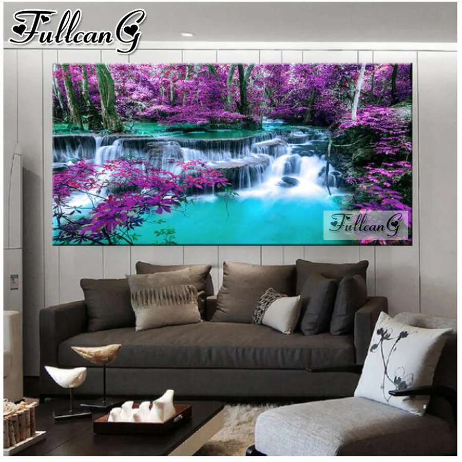 

5d diy diamond embroidery colorful forest waterfall scenery large diamond painting full drill mosaic picture home decor JX3491