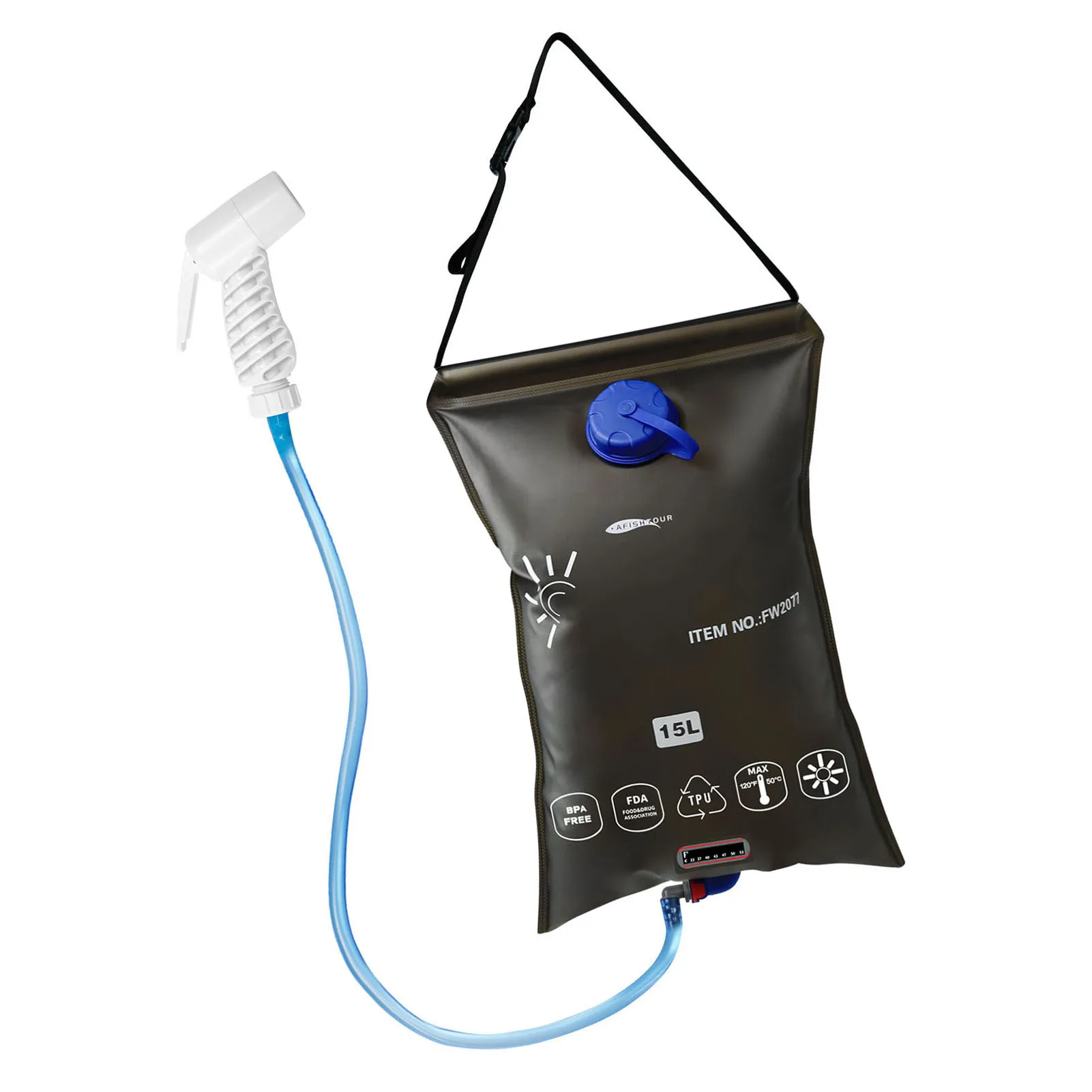 

15L Portable Shower Bag With Switch Hose And Plastic Head Large Capacity Water Storage For Camping Outdoor Hiking Picnic Washing