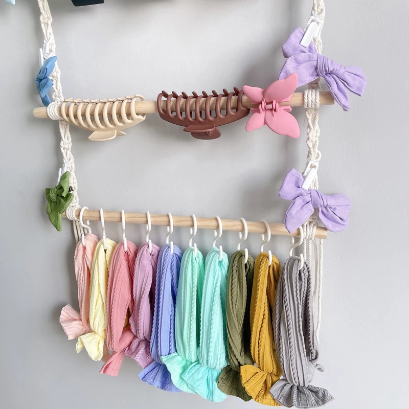 New Bohemia Diy Artificial Woven Hair Accessories Hairpin Storage Rack Cotton Rope Tapestry Tassel Home Wall Hanging Decoration