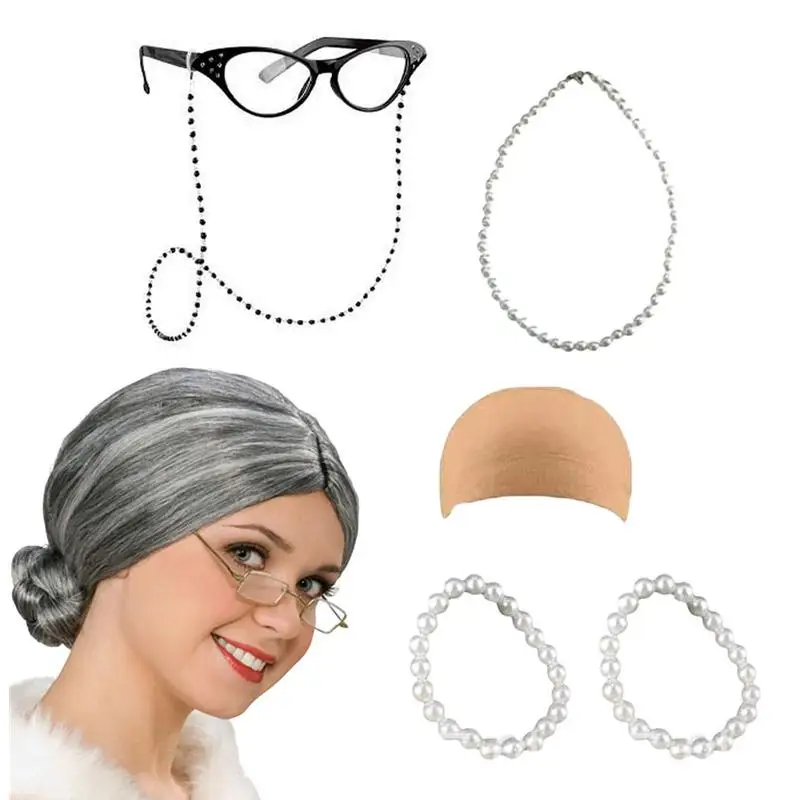 

Old Lady Costume Set 100th Day Of School Grandma Costume Fancy Granny Costume Set Novelty Old Lady Costume For Kids Girls
