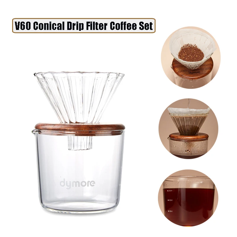 V60 Conical Drip Filter Coffee Set Hand Pour Filter Paper Coffee Filter Cup for Outdoor Camping Pour Over Office Drip Coffee Set