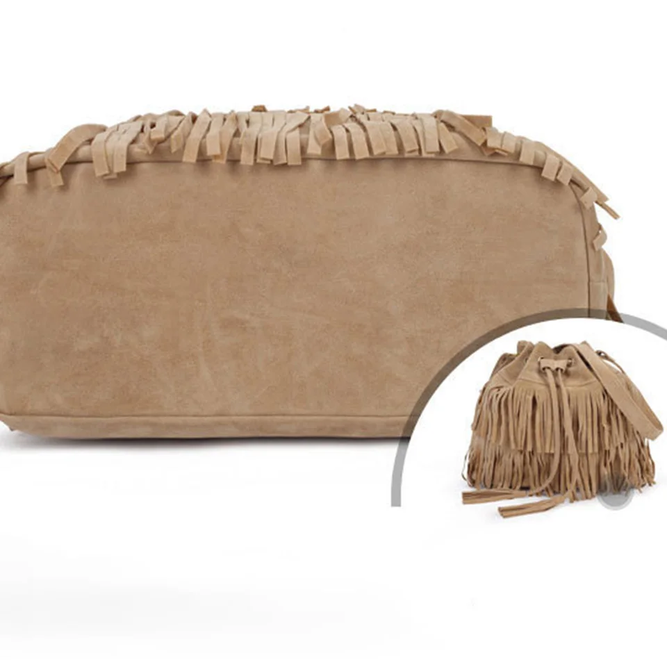 Women'S Bag New Vintage Frosted Tassel Bucket Bag High Quality Women'S Shoulder Bag Youth Girls Drawstring Underarm Bag M897