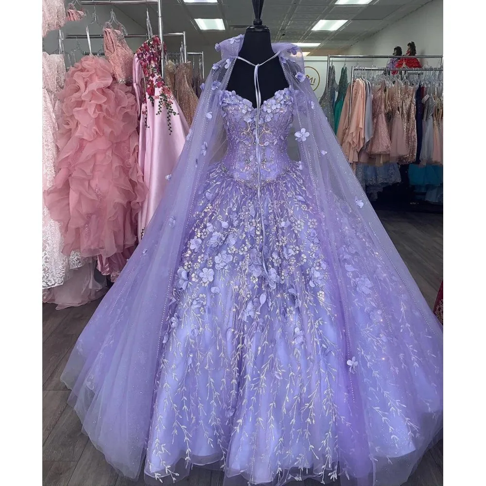 

Lilac Quinceanera Dresses Ball Gown Sweetheart Tulle Appliques Beaded Puffy Mexican Sweet 16 Dresses 15 Anos