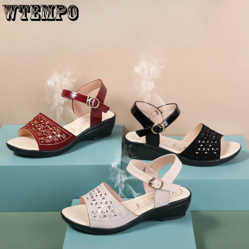 WTEMPO Summer Fashion Women's Sandals Wedge Heeled Sandals Platform Soft Comfortable Non Slip Outdoor Slides Sandals Wholesale