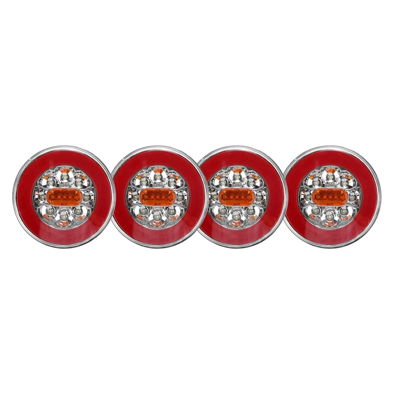 4PCS Truck LED Tail Light 12-24V 4-In-1 Trailer Dynamic Brake Signal For Car RV Bus