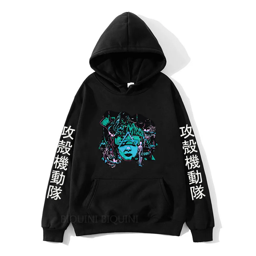Anime Print Hoodies Manga Hip Hop Ghost In The Shell Sweatshirts Casual Long Sleeve Graphic Pullovers Mens Tops