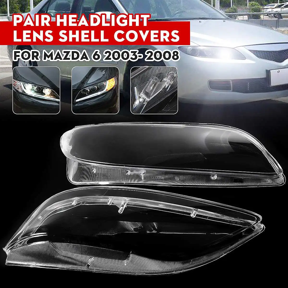 

1 Pair Car Headlight Headlamp Plastic Clear Shell Lamp Cover Replacement Lens Cover 60cmx6cm For Mazda 6 2003-2008