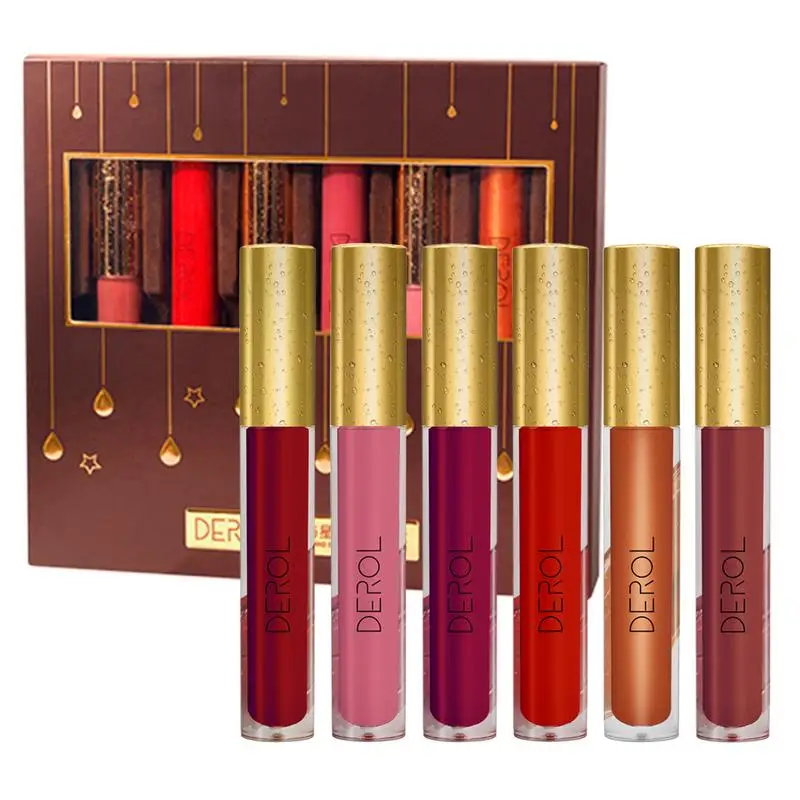 

Блеск для губ, матовый антипригарный, 6 цветов, набор матовых жидких помад, яркий пигментированный нюдовый водостойкий блеск для губ, набор для девушек и женщин