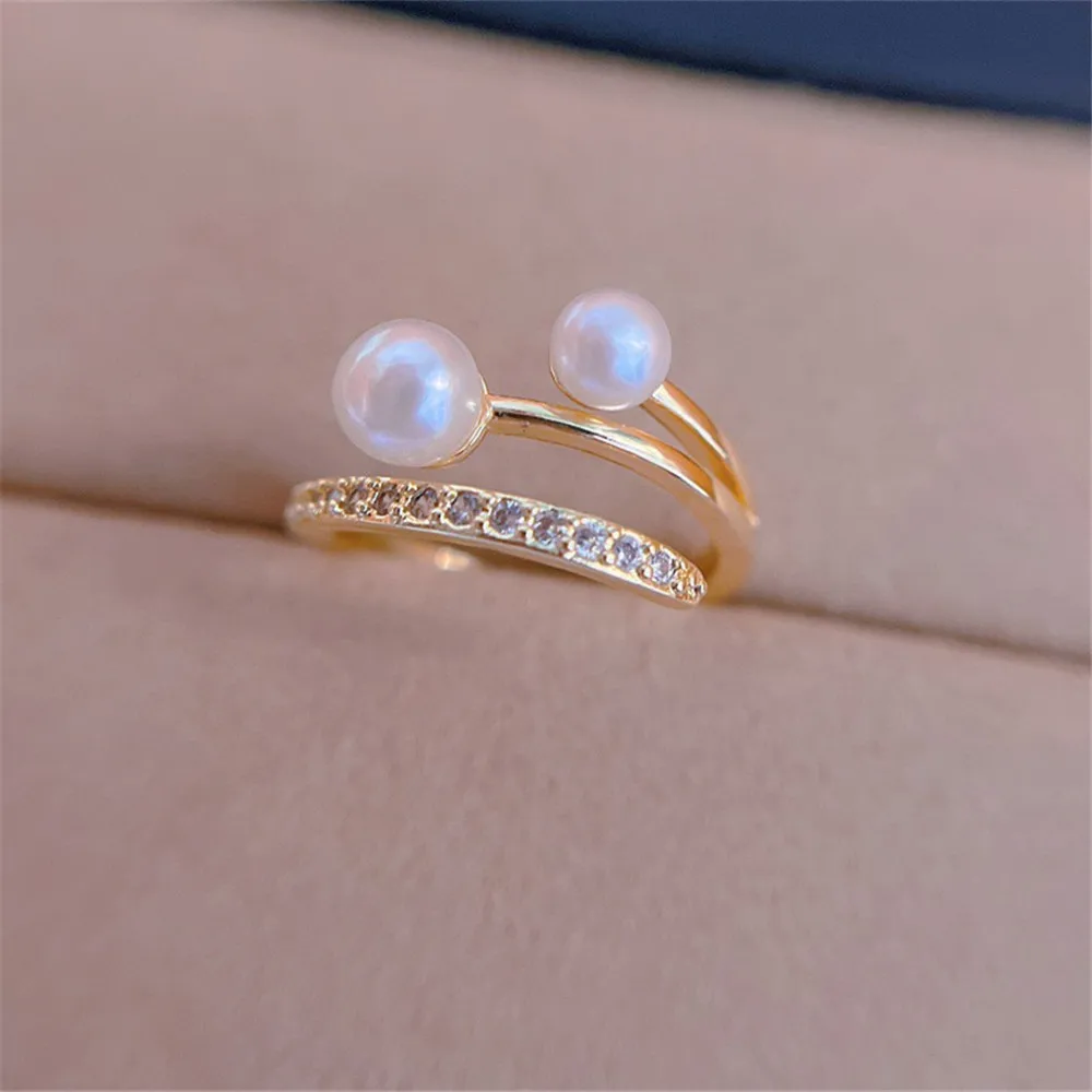 

New Netflix ring mother and son double bead models natural high quality freshwater pearl inlay simple mix and match