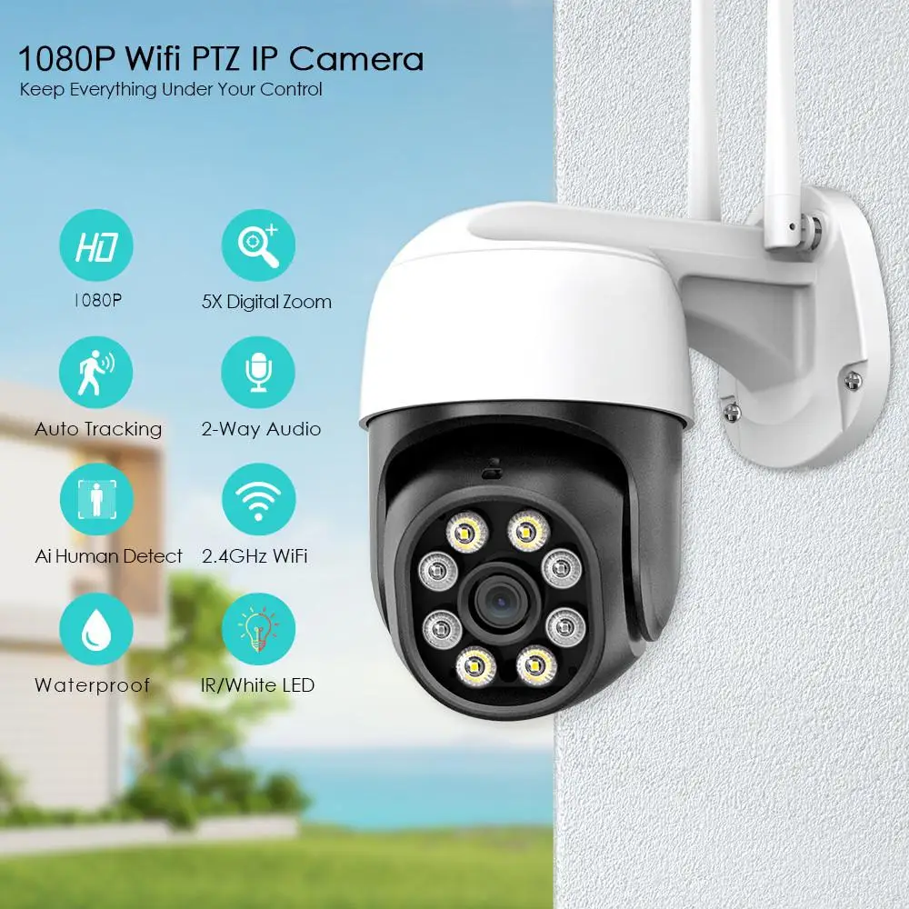 

Наружная IP-камера 5X Цифровой зум WIFI Камеры наблюдения 1080P Al Обнаружение человека Камера видеонаблюдения Безопасность Защита Видеокамера