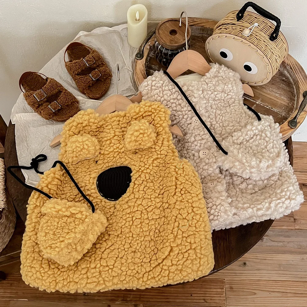 

Girls Vest Girls Vest Coat Cotton-padded Jacket Girl Pony Clip and Cashmere Vest Autumn and Winter Jeans Set Winter Warming Set