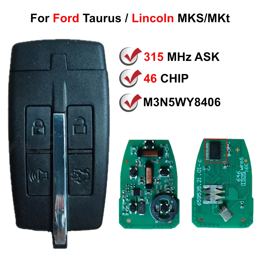 OEM M3N5WY8406 315 МГц ASK 267F-5WY8406 PCF7952A 46 чип смарт-ключ для Ford Taurus/Lincoln MKS/MKT 2009-2012