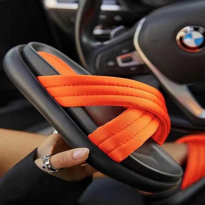 Europe Orange Green Thick-soled Slippers Women's Sandals Flats Shoes Women Open Toe Casual Comfortable Plus Size 35-43 Slides