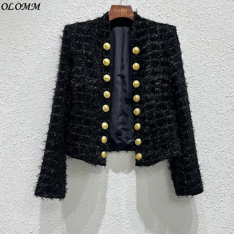 

Autumn And Winter Hair Slim Metal Button Cardigan Short Coat Fashionable Versatile Lady Black And White Jacket Stranger Things