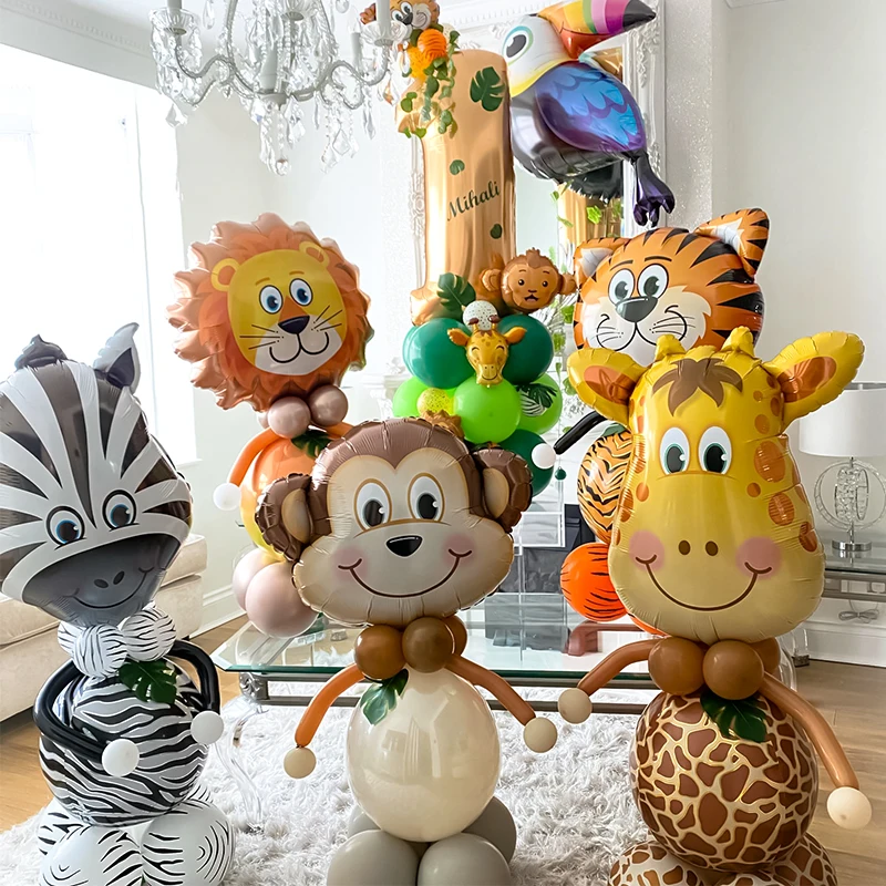 

Набор для вечеринки в джунглях, сафари, дикий, один день рождения, украшение для детского дня рождения, Лев, тигр, обезьяна, гелиевые шары