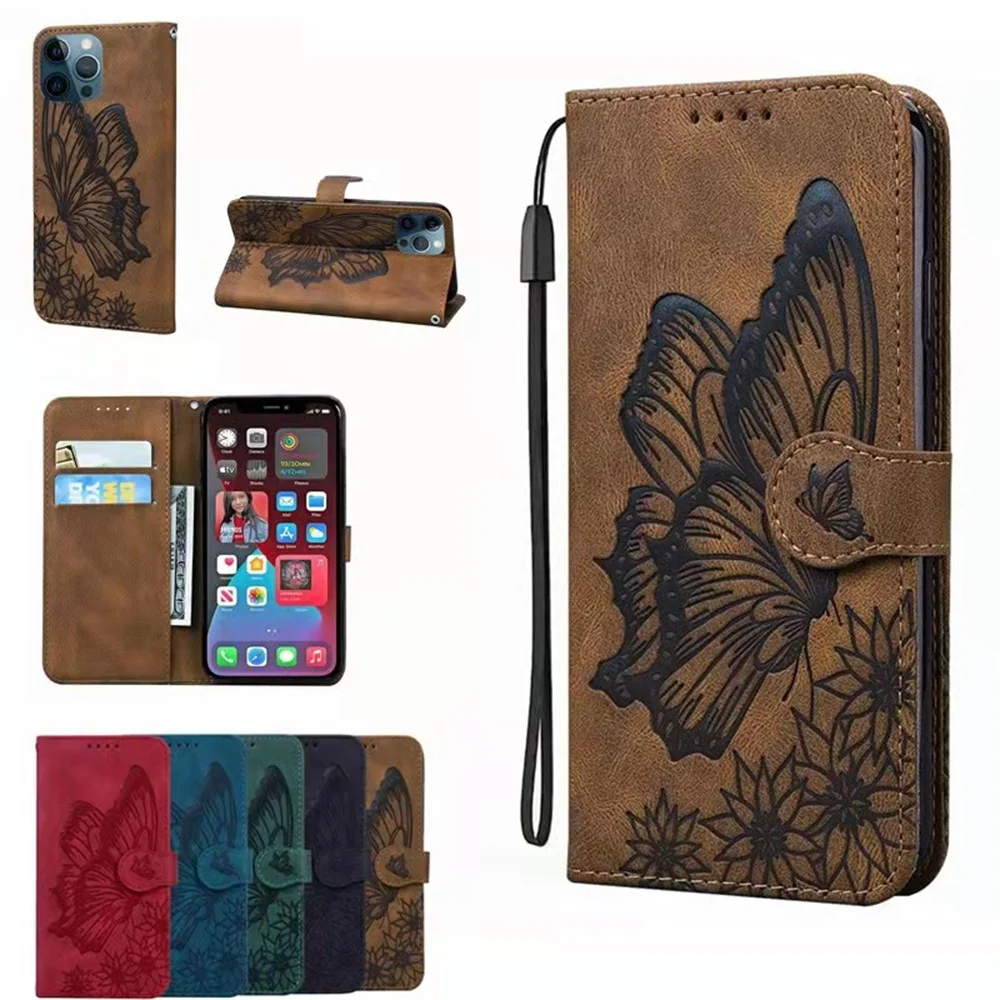 

3D Butterfly Flip Leather Wallet Case For iPhone 14 14Plus 13 12 Mini 11 Pro Max XR X XS Max 6 7 8 Plus SE 2020 Case Cover
