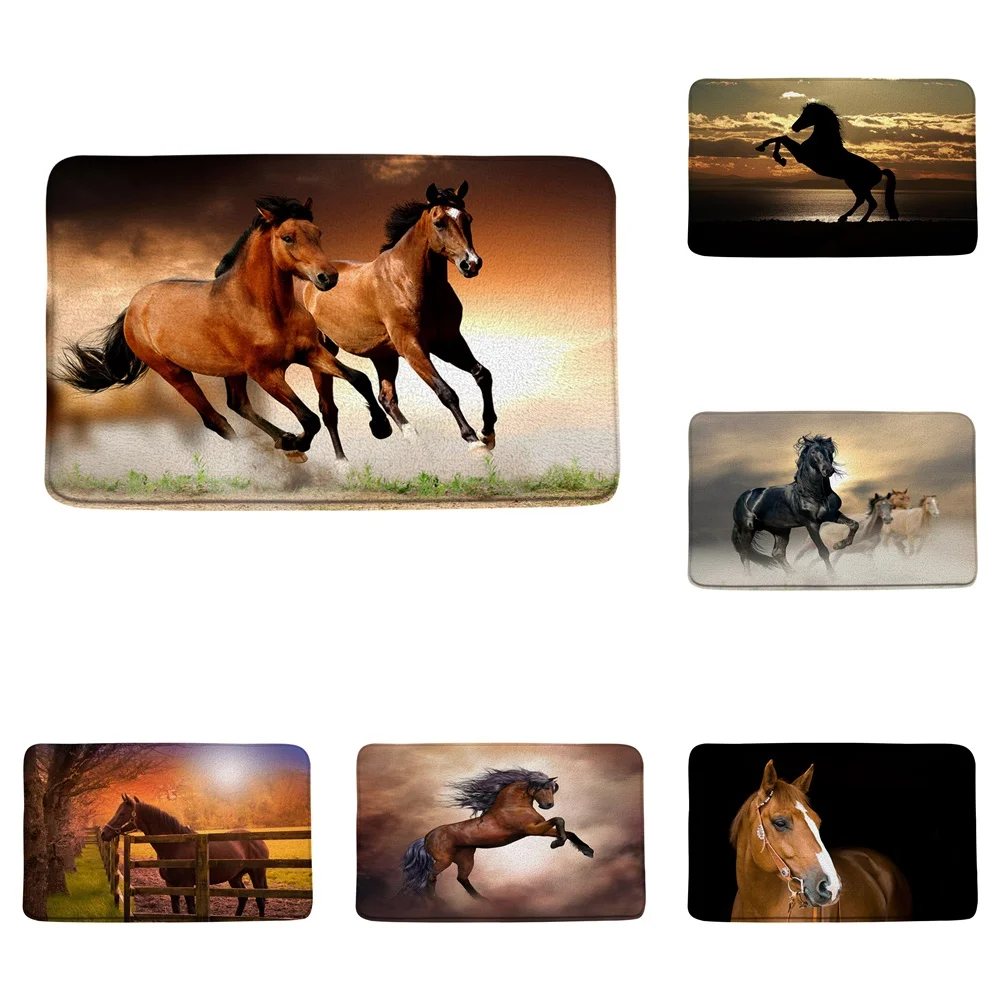 

Running Brown Black Horse Door Bath Mat Non-Slip Outdoor Indoor Farm Wild Scenery Bathroom Kitchen Decor Rug Welcome Doormat New