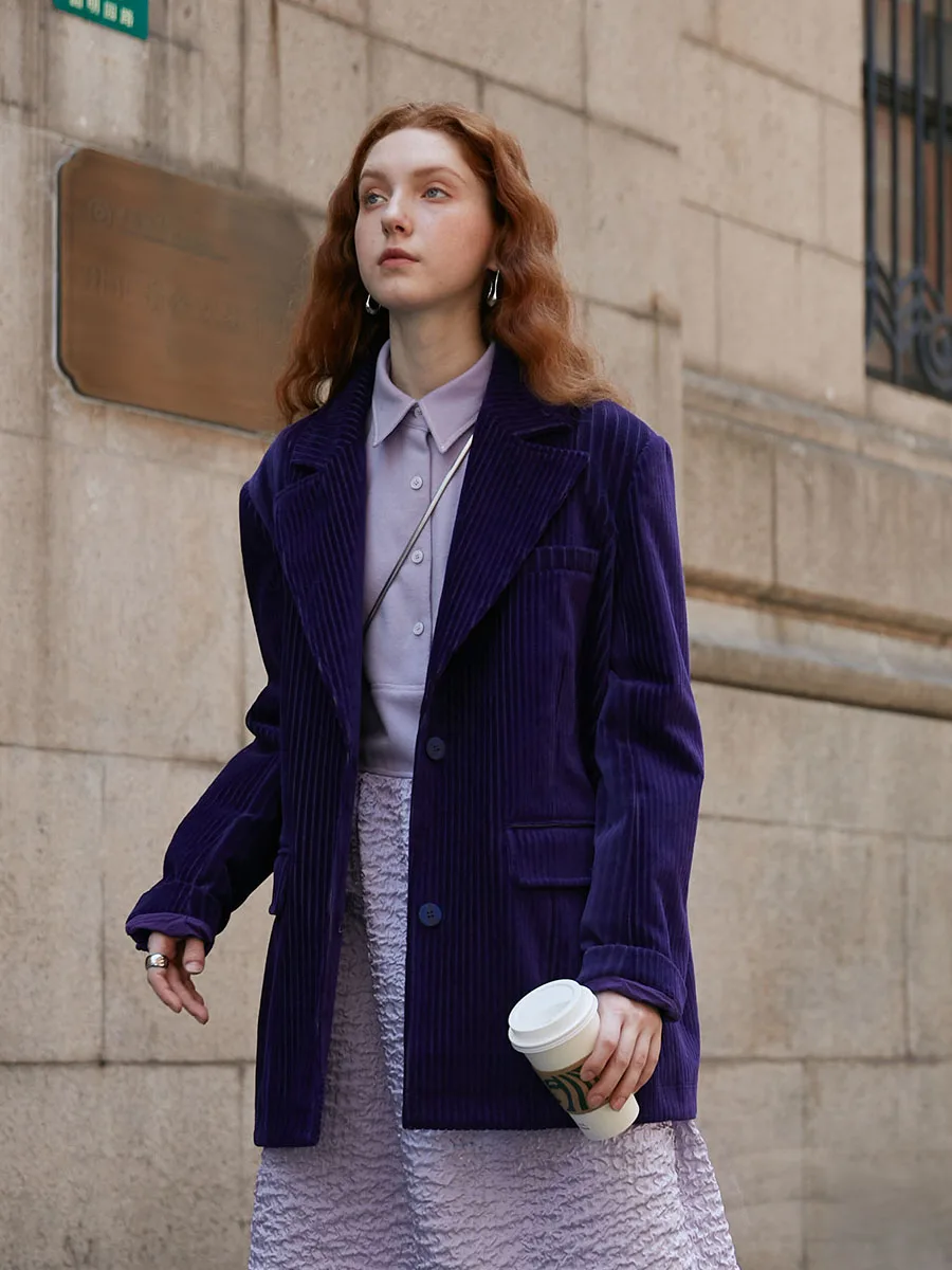 

IRINACH560 Original Design Vintage Purple Corduroy Blazer Jacket Women