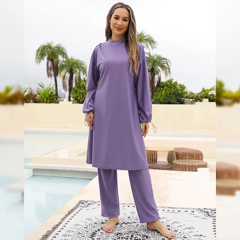 

3 Piece Set Muslim Hijab Women Long Abaya Swimwear Islam Full Cover Arab Swimsuit Modest Burkini Beachwear Bathing Suit Costumes