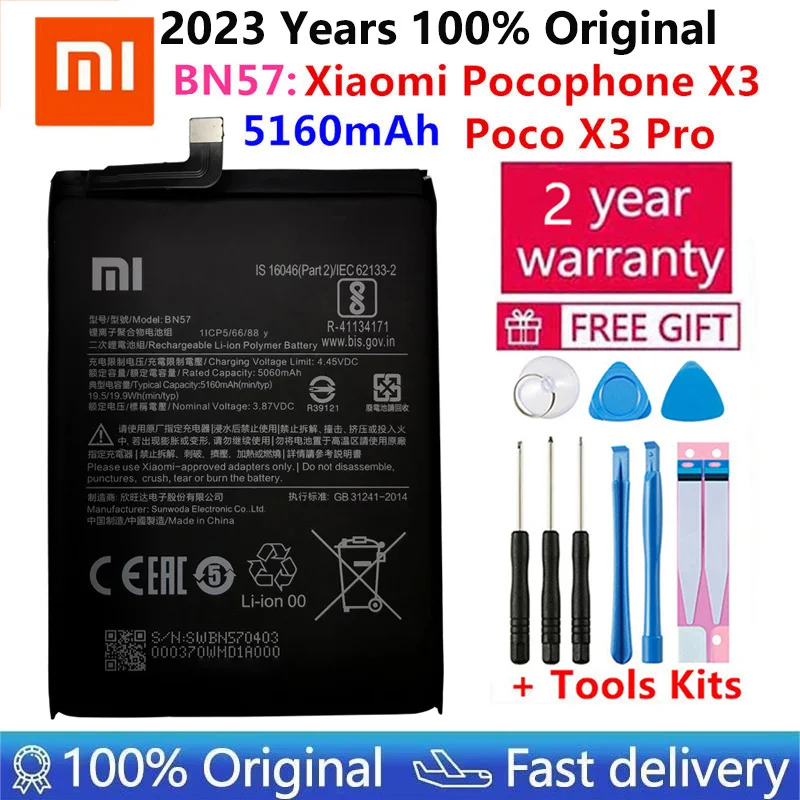 

2023 Высокое качество 100% оригинал Новый Xiao mi BN57 5160 мАч аккумулятор для телефона Xiaomi Pocophone X3 Poco X3 Pro сменные батареи