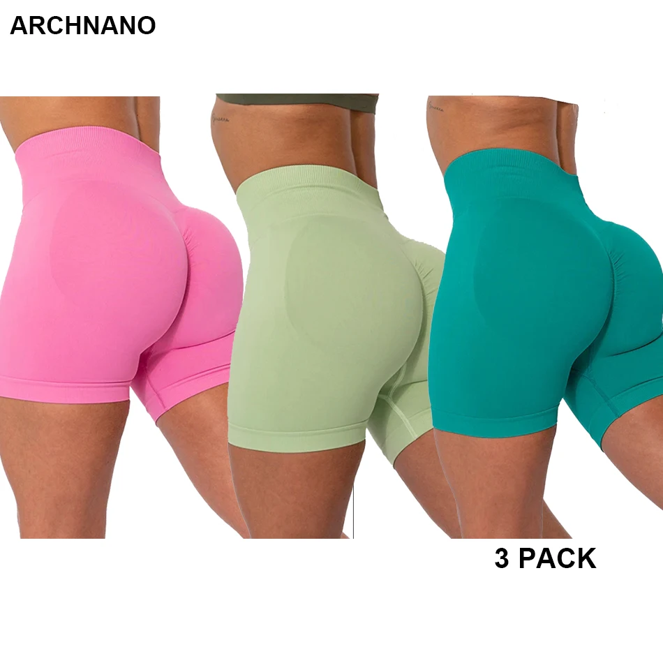 

3 Pack Workout Yoga Shorts for Women Butt Lifting High Waist Seamless Ribbed Ruched Gym Athletic Scrunch Biker Shorts