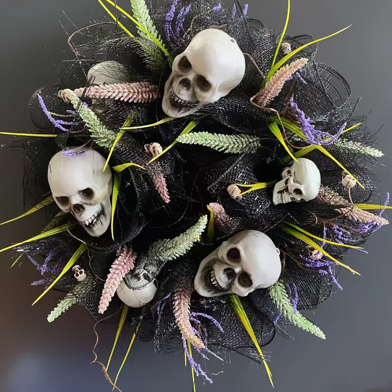 

Halloween Black Mesh Skull Garland 2023 New Simulation Garland Ghost Festival Party Decoration Props Flower Pot Home Decoration
