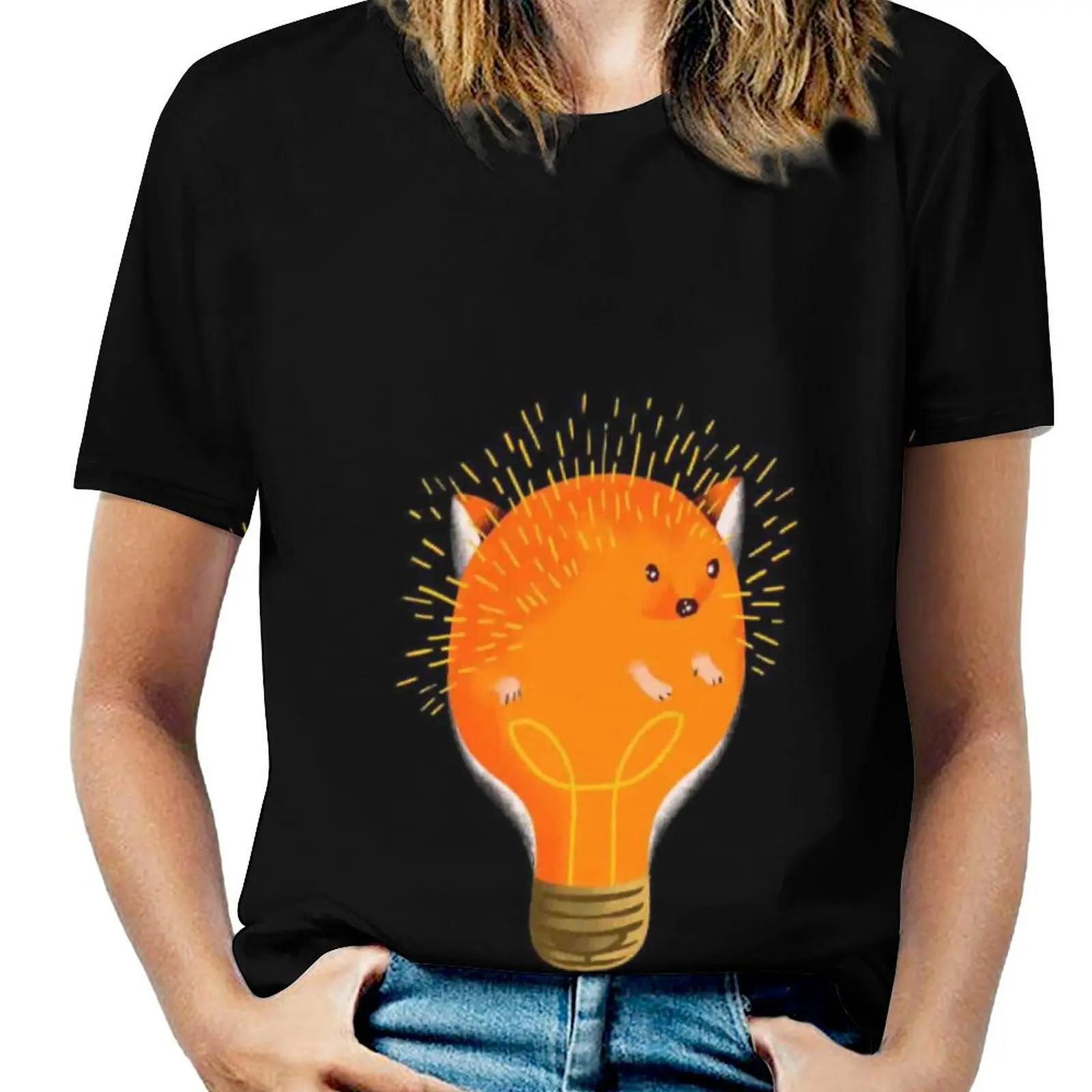 

The Fox & The Hedgehog Cute Leisure T-shirt Fresh Motion Humor Graphic T-shirts USA Size