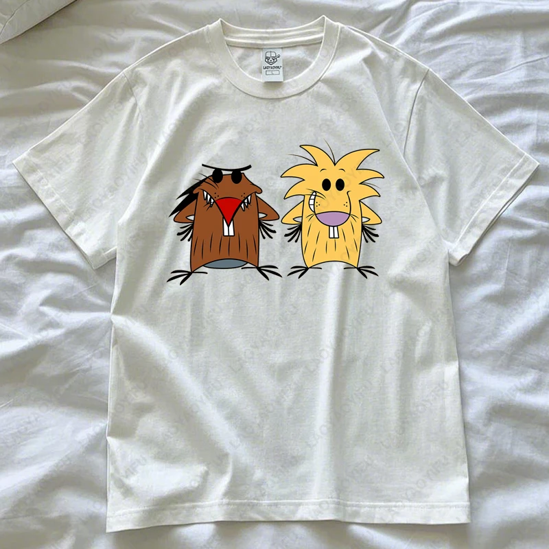 Фото Angry Beavers Woman Cotton Camisetas Funny Daggett and Norbert 90s Cartoon Tees Fashion Vintage Casual Men Graphic Tops Tshirt №2