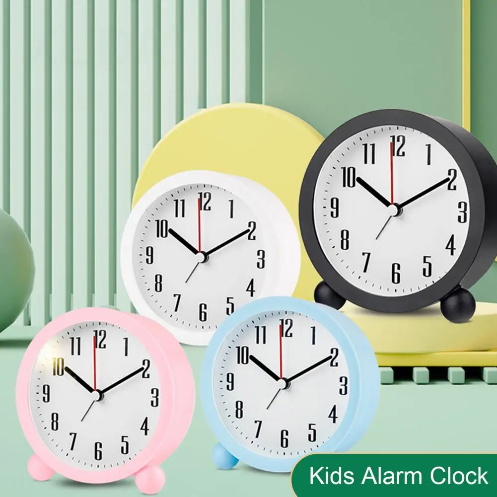 With Night Light Quiet Small Round Easy Set Battery Operated Kids Students Desktop Analogue Alarm Clock Home Supply