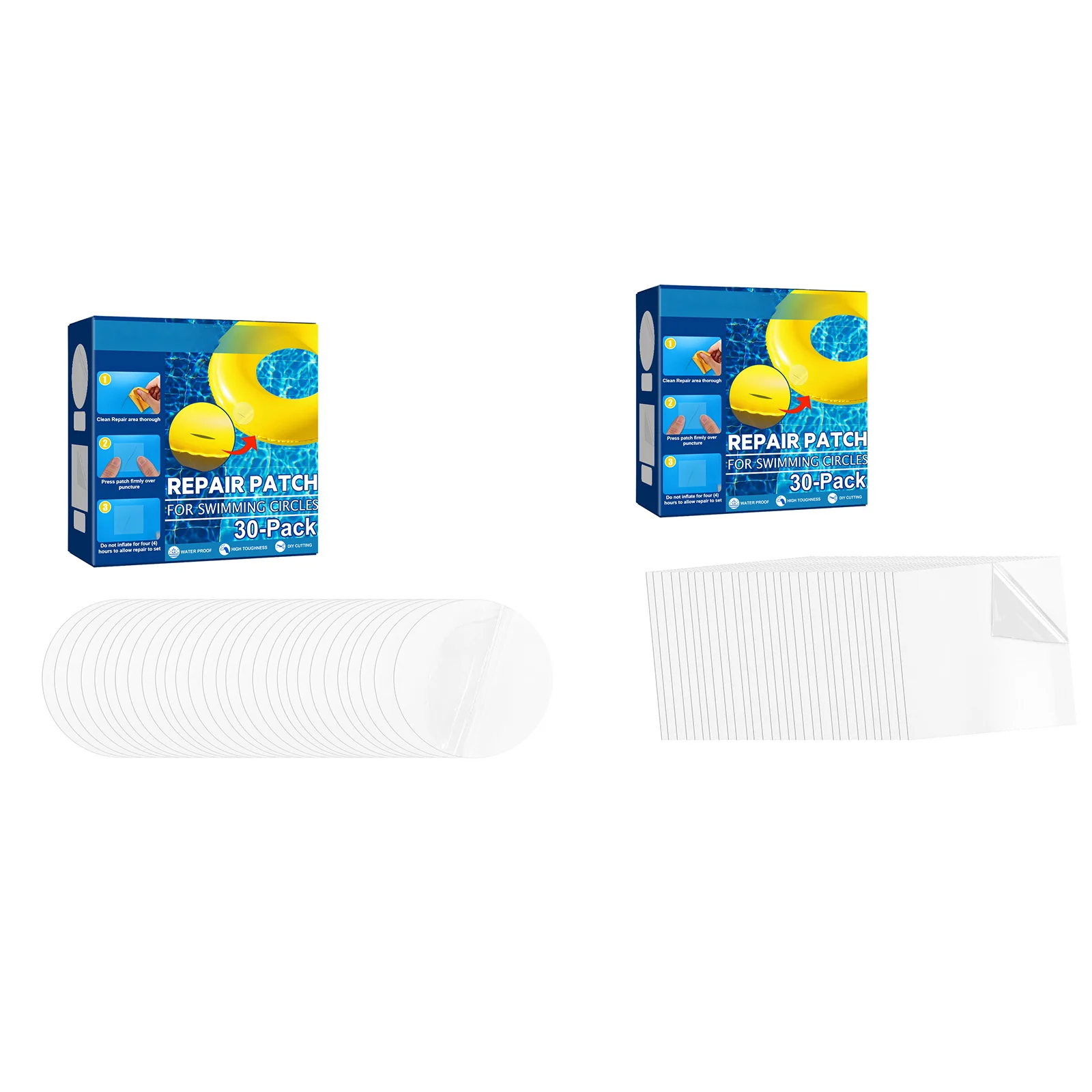 

30pcs Swimming Float Repair Patch Inflatable Toy Round/Square Repair Tape for Swimming Ring Air Dinghies Air Bed
