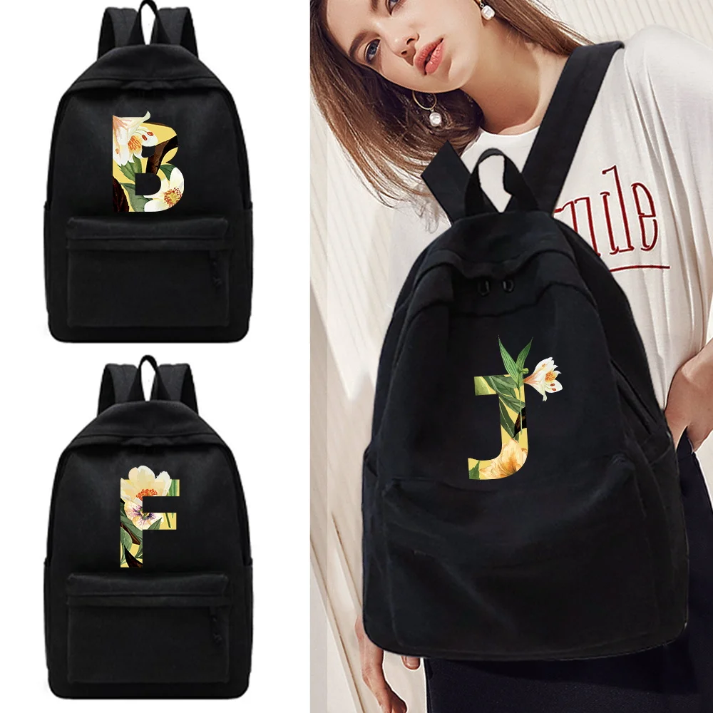 

2023 Women School Backpack Black Floral Letter Bagpack Female Anti Theft Rucksack Casual Lady Travel Backpacks Back Pack Mochila