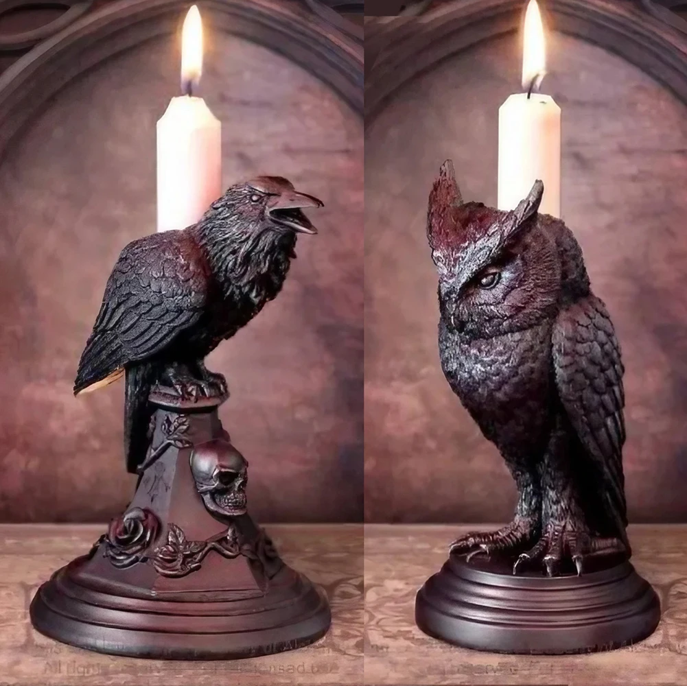 Halloween Gothic Crow Candlestick Ornaments Resin Room Decor